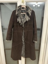 Essential Brown Long Winter Fur Coat Uk Size 12