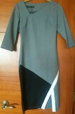 New HOMEYEE Gray/Black/White Patch Work Sheath Dress for Any Occasions, Size S