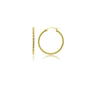 Authentic 25mm Polished Twist Rope Round Medium Gold Plated Sterling Silver Hoop Earrings