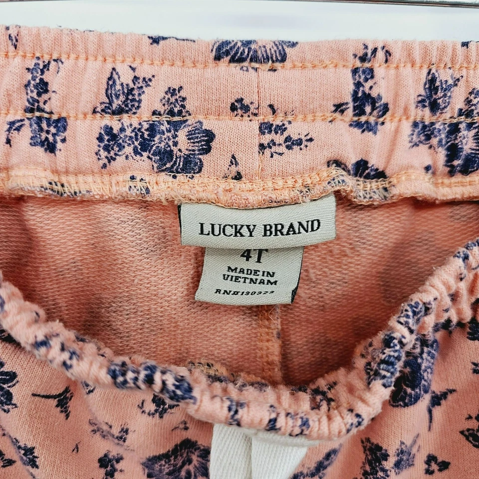 Lucky Brand Shorts 4T Pink Blue Floral Cotton Stretch Elastic Waist Pull On Baby - Image 2 of 4