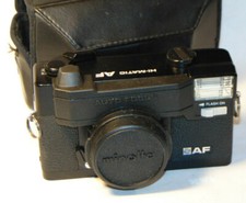 MINOLTA HI-MATIC AF 35mm FILM CAMERA WITH CASE  LENS CAP PARTS OR REPAIR 