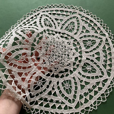 Centrino antico in merletto a punto ago tipo reticella 37 cm cotone ecrù