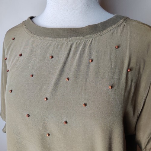 Sunny Leigh Beaded Silk Blouse Top Women's Medium Short Sleeve - Picture 4 of 8