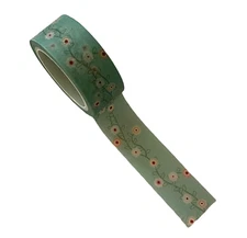 5 Meters Washi Craft Decorative Tape Green Vine Red Flowers Adhesive 15mm Wide