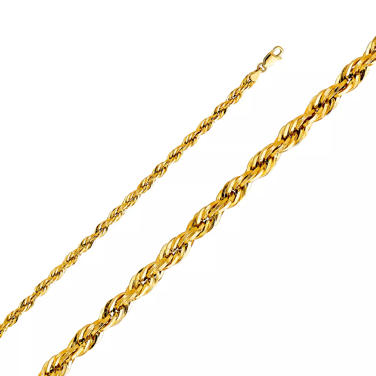 14K Yellow Gold 4 mm Silky Hollow Rope Diamond Cut Chain 18