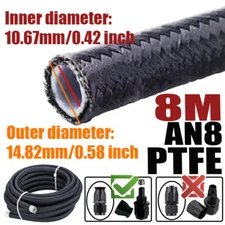 26FT AN8 8AN ID:0.42" Nylon Stainless Braided PTFE Fuel Line Oil Gas Hose E85