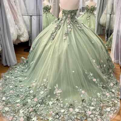 Green Shiny Ball Gown Dresses Sweetheart 3D Floral Beads Brithday Dance Party | eBay Green Shiny Ball Gown Dresses Sweetheart 3D Floral Beads Brithday Dance Party | eBay