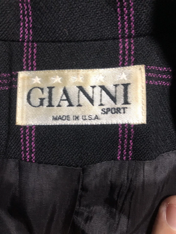 Chaqueta Blazer Vintage Gianni Academia Púrpura Rayas Cuadros 100% Lana Talla 14 EE. UU.  Foto 2 de 4