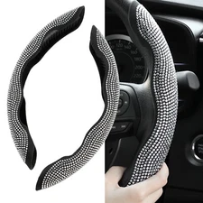 2PCS Crystal Diamond Car Steering Wheel Booster Cover Anti-slip For 15" /38 cm