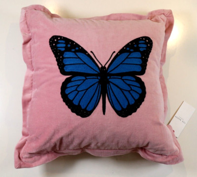 TED BAKER BUTTERFLY EMBROIDERED BLUSH VELVET CUSHION / 1 OR 2 /  45X45 CM