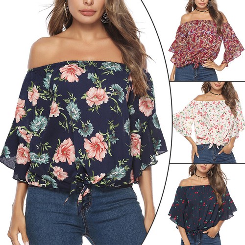 Flare Sleeve Tie Knot Blouse Shirts | eBay