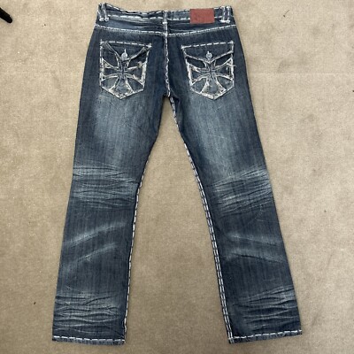Vintage Dcoy Jns Dark Wash Cross Patch Denim Jeans Size 34 x 32