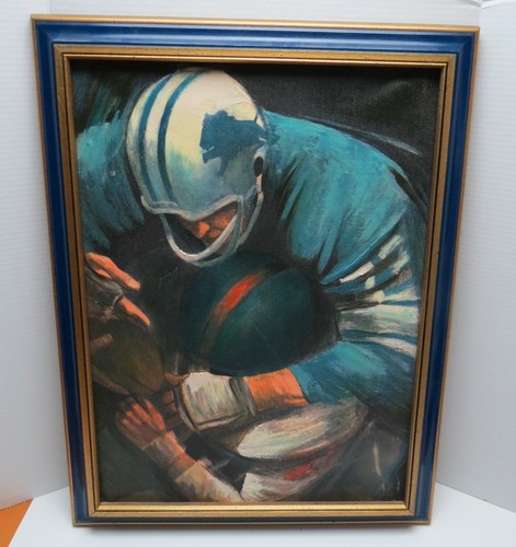 VINTAGE 1960's David (Dave) Boss NFL - DETROIT LIONS Oil Painting Canvas Framed
