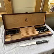 6 Zwilling J A Henckels Twin Gourmet Friodur Steak Knives In Wood Box 39023 5"