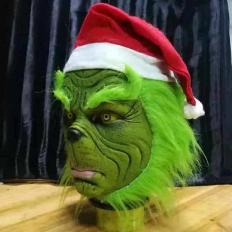 The Grinch Full Head Latex Mask Xmas Hat Monster Adult Costume Cosplay UK - Image 2 of 4