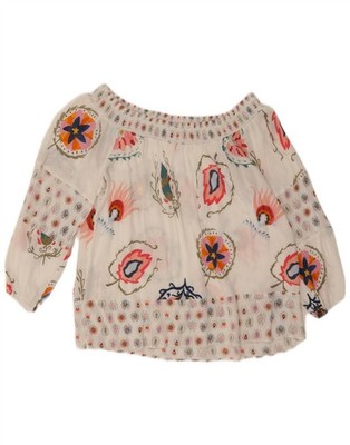 Desigual Womens 3/4 Sleeve Off Shoulder Top UK 16 Large White Floral CE04