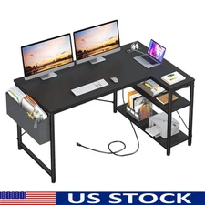 47" Computer Desk with Power Outlets L Shaped Desk with Reversible Shelves New