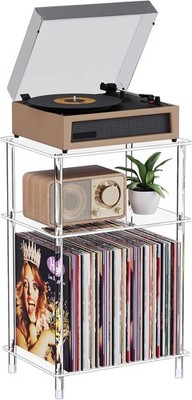 Clear Acrylic Record Player Stand 3 Tier Turntable Table w/ Vinyl Shelf