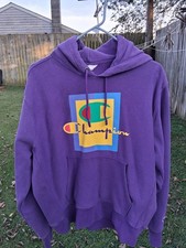 MENS VINTAGE  CHAMPION REVERSE WEAVE PURPLE PULLOVER  HOODIE SZ L