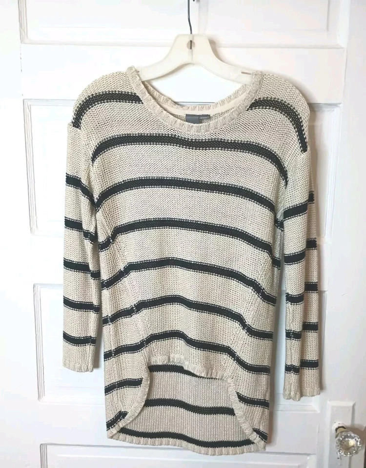 Suéter para mujer Quinn Hi Lo a rayas tejido suelto talla pequeña beige negro Foto 2 de 4