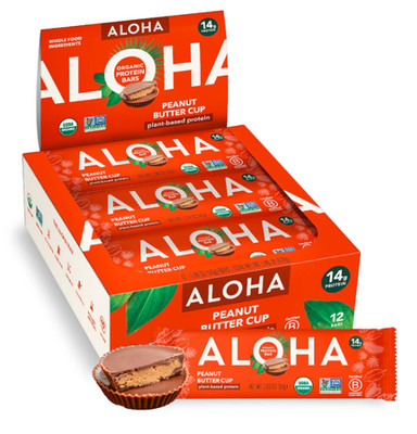 ALOHA Organic Plant Based Protein Bars - Peanut Butter Cup Bar - 12 Bars, Vegan,