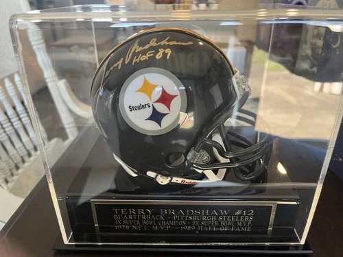 Terry Bradshaw signed HOF 89 mini helmet COA