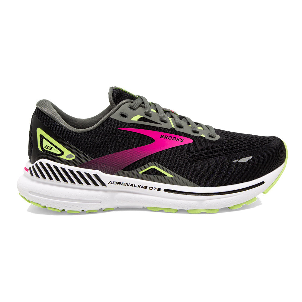 Женские кроссовки Brooks Adrenaline GTS 23, Черные / цвета оружейного металла / Ярко-зеленые, ширина 7 дюймов, США