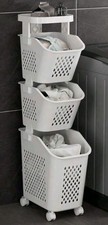 3 Tier Portable Laundry Basket Cart Dirty Washing Clothes Storage Bin Hamper