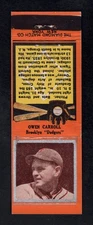 1934 Diamond Matchbooks Owen Carroll Orange Border Brooklyn Dodgers EX