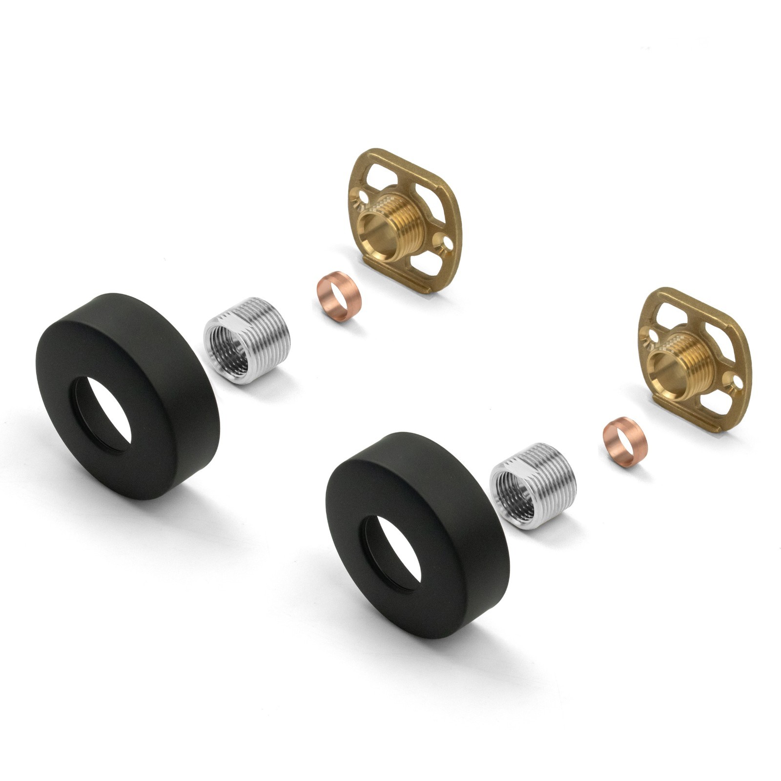Black Round Shower Fixing Kit Plates (Pair) with 3/4 Connections Wall Mounted
