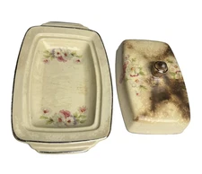 Homer Laughlin VIRGINIA ROSE Half Pound Covered Butter Dish Dark Spot Damaged?