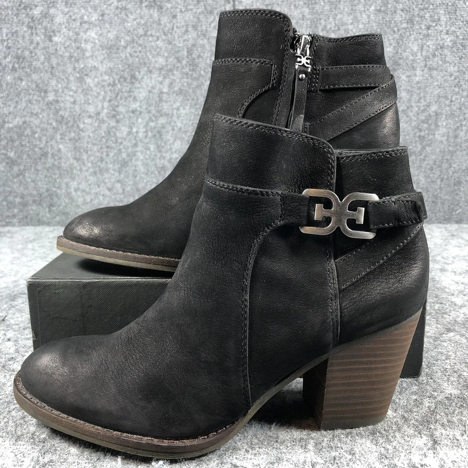 Sam Edelman Botas Mujer Talla 7 Negro Botines Tacón Bloque Cremallera Lateral Cuero Foto 3 de 4