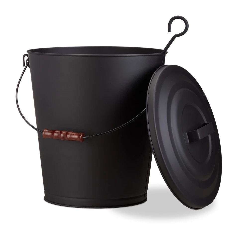 Seau à cendres avec couvercle cendrier de jardin 2,3 kg 24 L seau à cendres noir - Photo 1/4