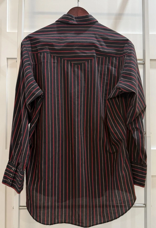 Camisa Vaquera Rustler Western Vintage Colas X Largas 16 32/33 Negra Perla Broches de presión LS Foto 2 de 4