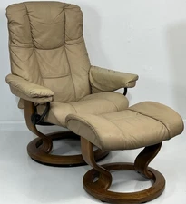 Ekornes Stressless Medium MAYFAIR "Sand" Leather Swivel Recliner Chair & Ottoman