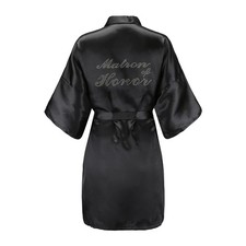 Womens One Size Silver Rhinestones Bride Bridesmaid Short Satin Robes for Wed...