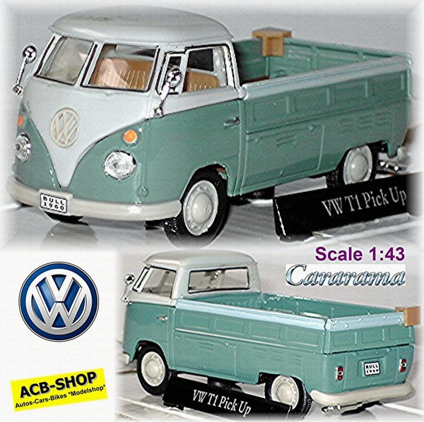 Vw Volkswagen T1 Pritsche Pick-Up 1951-67 HellgrüN + Weiss 1:43 Cararama-image