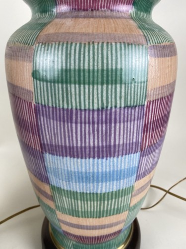 Pair Frederick Cooper Lamps Geometric Blocks Pastels Memphis Style Chinoiserie - Picture 11 of 14