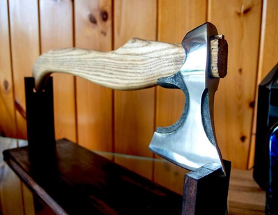 #ad High Polish Tactical Viking Axe Hand Forged Carbon Steel w Leather Sheath $39.99