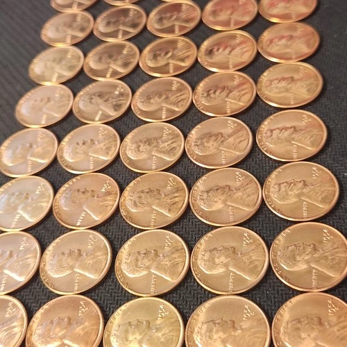 1954 S Wheat Cent Roll, Unc Red BU Lincoln Cent Roll, 50 Pennies, Full Roll, Z9e