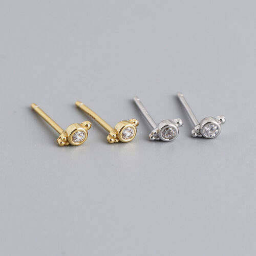 Women’s Simple 925 Silver Bezel  Beads Tiny Stud Earrings Fashion - Picture 1 of 9