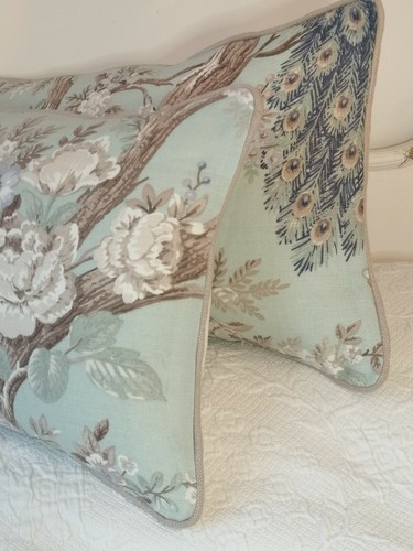 LAURA ASHLEY  NEW BELVEDERE  FABRIC  DUCK EGG CUSHION COVER  PIPED 12" x 20" - Picture 3 of 5