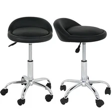Set of 2 Salon Stool Rolling Hydraulic Spa Stools with Back Rest Saddle BLACK