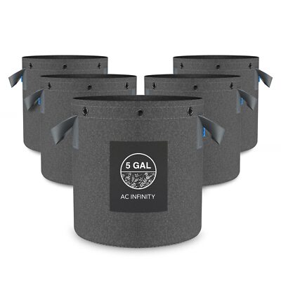 AC Infinity Heavy Duty Fabric Pots 5 Gallon Aeration Grow Bags 5Pack with 50