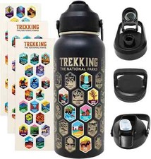 Trekking The National Parks Water Bottle with 63 Waterproof Stickers  3 Lids