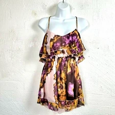 Vintage COOPER ST Womens Long Top Size 12 Brown/Pink/Purple Satin Sleeveless 