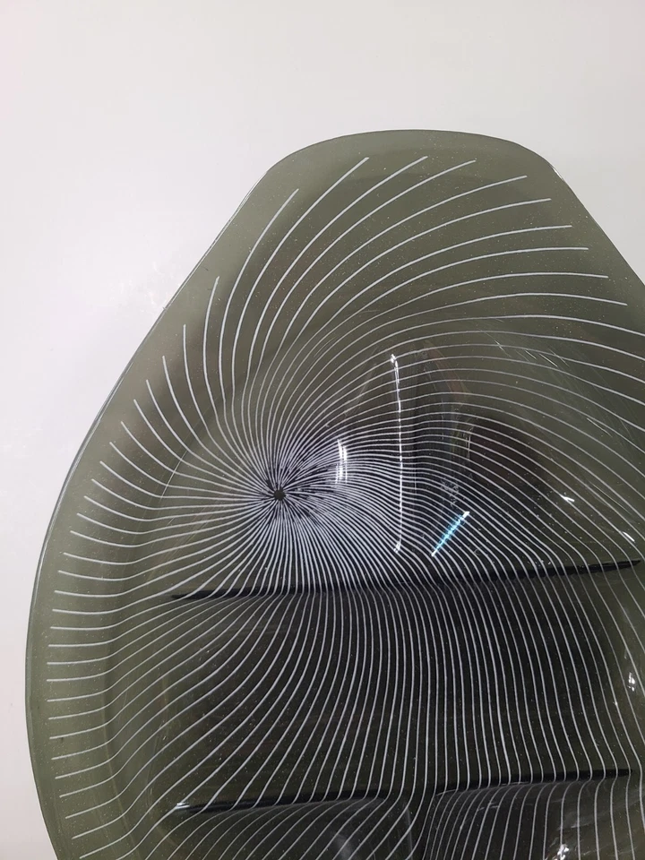 Vintage Lausitzer Glas Kristall 60s Op Art Serving Tray Glass Smokey Black White - Image 2 of 4