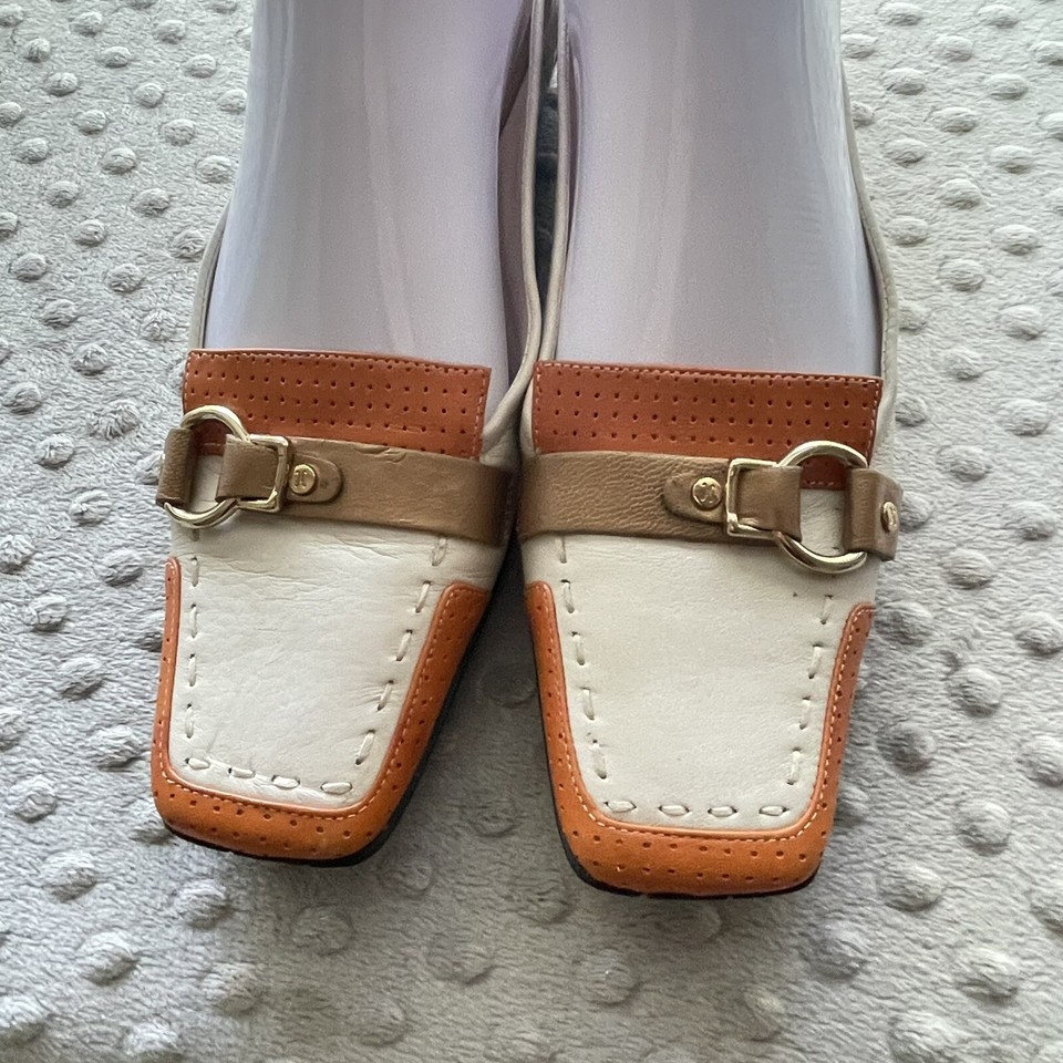 Cole Haan Y2K Vintage Flats Leather Loafers Square Toe Orange Cream