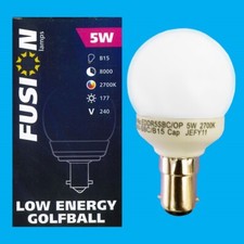 2x 5W Low Energy Power Saving CFL Mini Globe Golf Light Bulbs, SBC, B15 Lamps