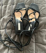 H M Woman's Strappy Leather Black Sandals size 8 Pre-owned